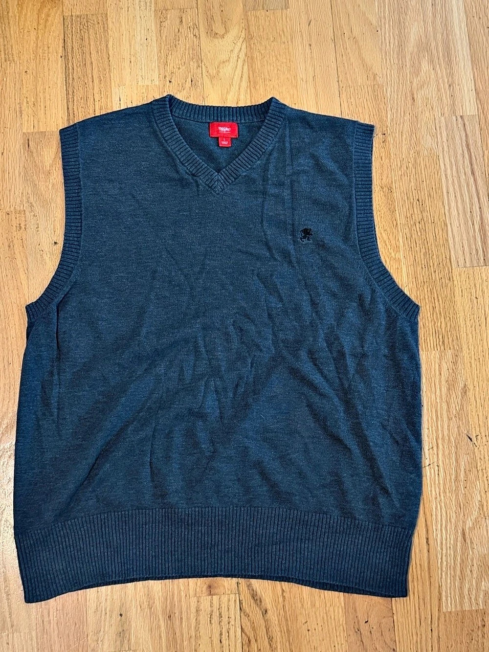 Massimo Men's Gray Solid Knit V-Neck Pullover Sweater Vest Logo Size L